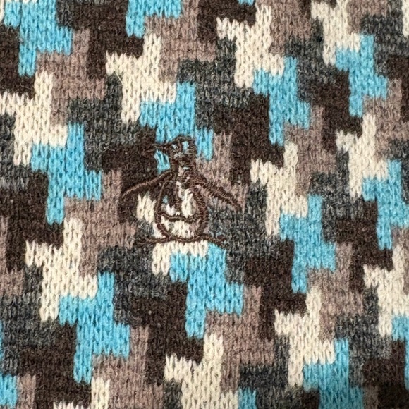 Original Penguin Charcoal Turquoise V Neck Lambswool Sweater, Geometric, Office. - Picture 3 of 11